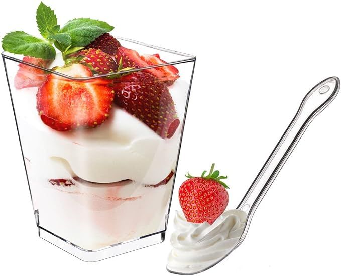 Monrocco 100 Pack 5 oz Plastic Dessert Cups with Spoons, Reusable Parfait Cups Mini Appetizer Cup... | Amazon (US)