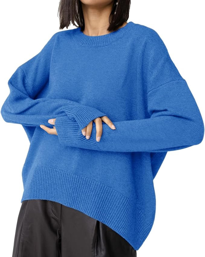 Ckikiou Oversized Crewneck Soft Knitted Sweater for Women Fall Winter Long Sleeve Cute High Low S... | Amazon (US)