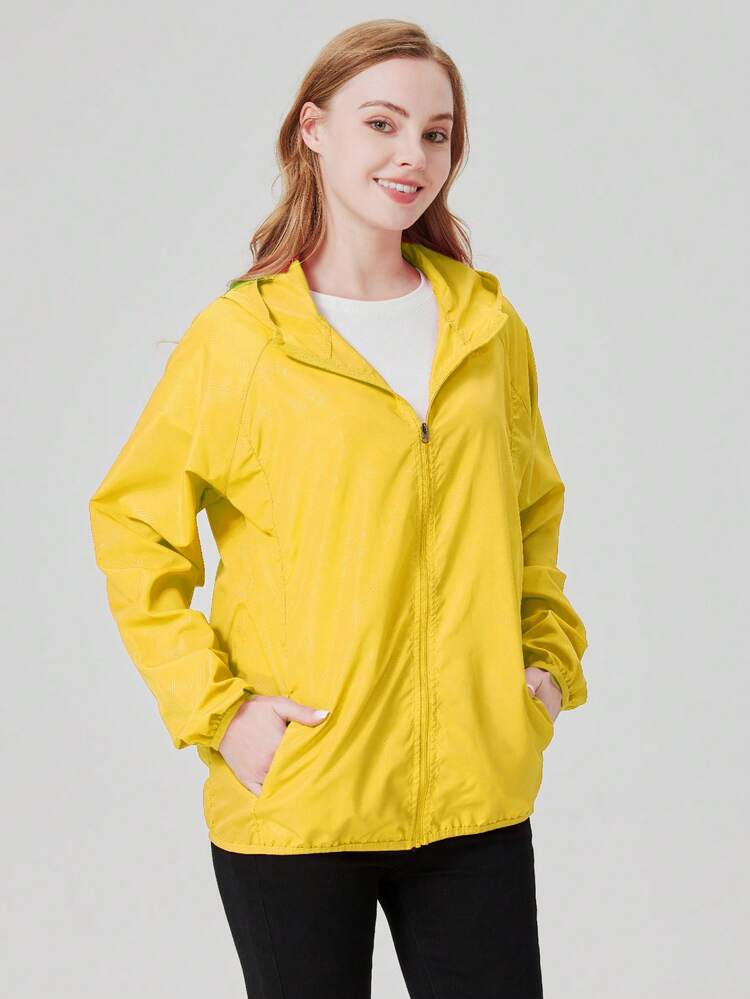 1 Pieza Chaqueta Impermeable Y Ligera Para Mujer, Chaqueta Cortavientos Casual, Ropa Deportiva De Secado Rápido, Chaqueta Deportiva De Manga Larga Negra Para Mujer, Blusa De Manga Larga Para Mujer, Con Bolsa De Almacenamiento | SHEIN
