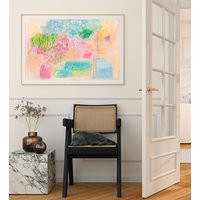 Colorful Abstract Painting, Floral Horizontal Wall Art Danish Pastel Pink & Orange Cute Print Canvas Large | Etsy (US)