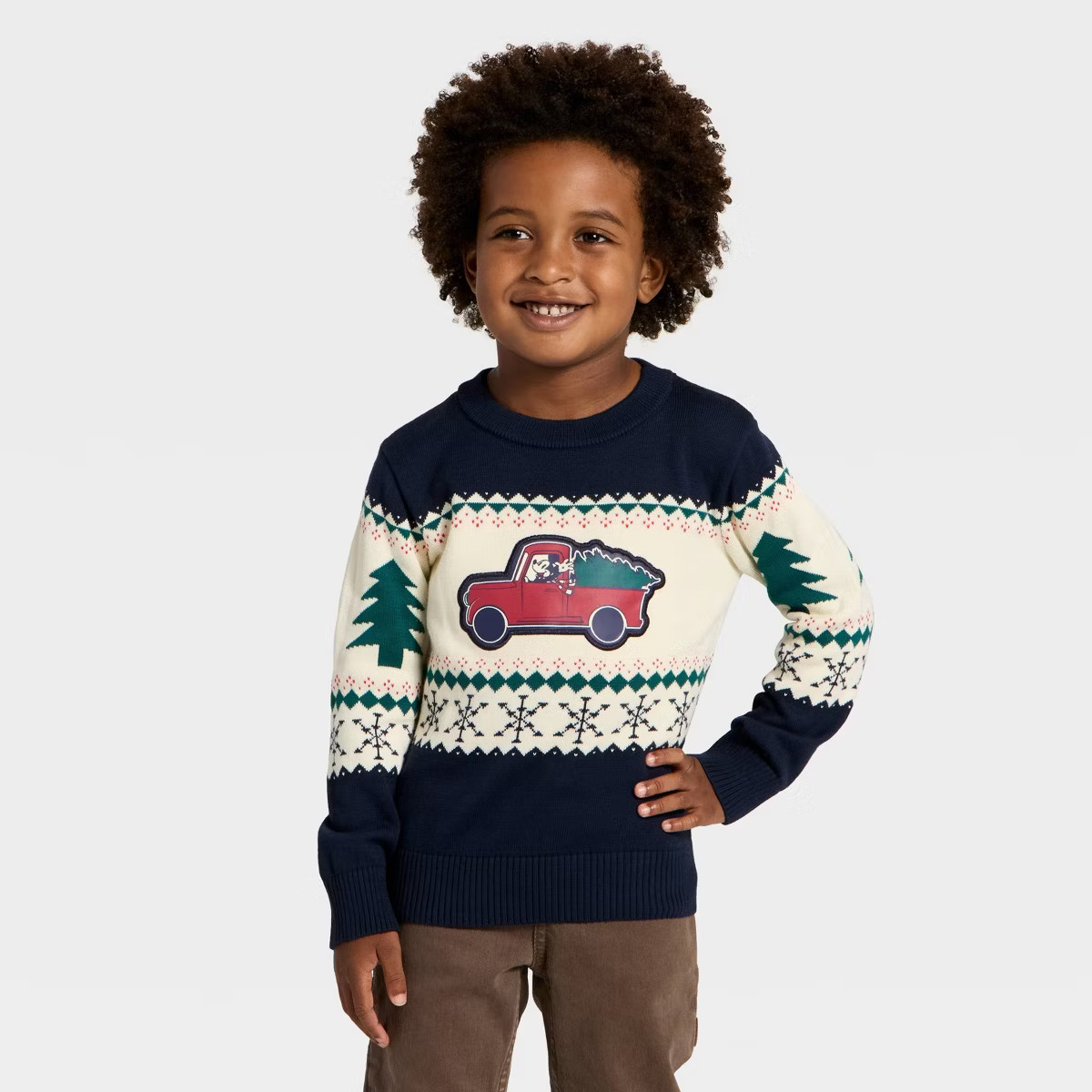 Toddler Boys' Disney Mickey Mouse Christmas Truck Sweater - Navy Blue | Target