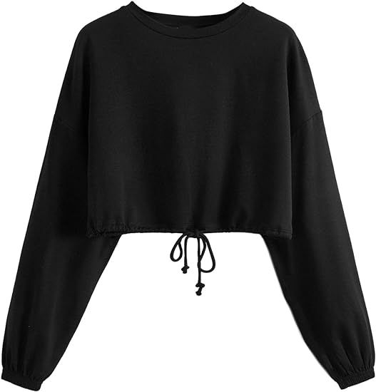Verdusa Women's Casual Drawstring Hem Long Sleeve Pullover Crop Top Sweatshirt | Amazon (US)