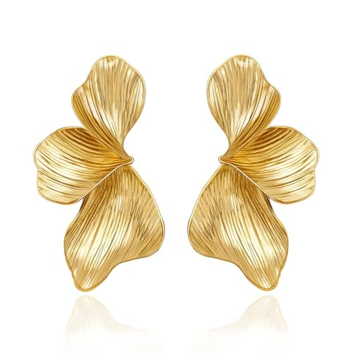 Amazon.com: Chunky Gold Statement Flower Earrings for Women Trendy Big Dangle Leaf Earrings Summe... | Amazon (US)