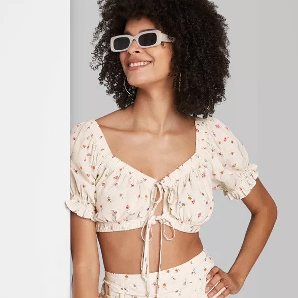 Women's Puff Short Sleeve Tie-Front Super Cropped Top - Wild Fable™ | Target