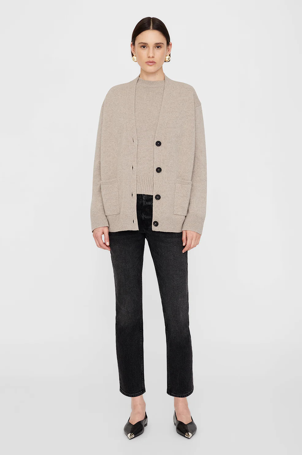 ANINE BING Jackson Cardigan in Brown Cashmere | Anine Bing