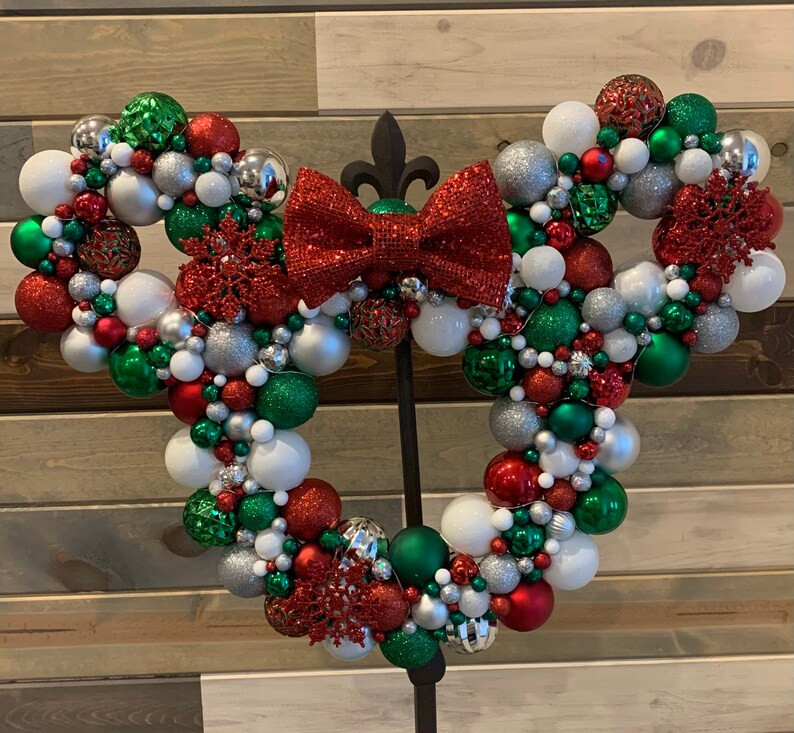 Mickey Minnie Inspired Christmasornament Wreath Front Door - Etsy | Etsy (US)