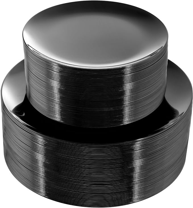 PULOTE 100PCS Black Plastic Plates Disposable - Premium Heavy Duty 50 Black Dinner, 50 Dessert/Sa... | Amazon (US)