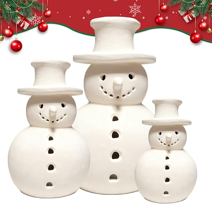 Terracotta Snowman Decor, Christmas Handmade Figurines Decorations, White Clay Winter Decor for H... | Amazon (US)