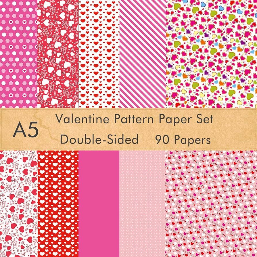 FEPITO 90 Sheets Valentine Pattern Paper Set, 14 x 21cm Decorative Paper for DIY Scrapbook Card M... | Amazon (US)