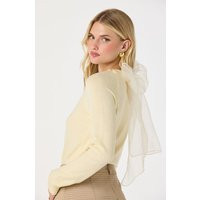 ASTR the Label | Tie-Back Organza Bow Sweater in Cream | Size S | ASTR The Label (US)