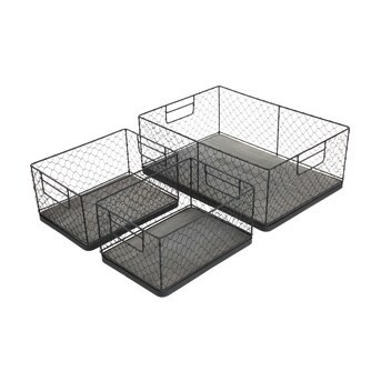 allen + roth 3-Pack 15.75-in W x 5.71-in H x 11.02-in D Rusty Black Iron Stackable Basket | Lowe's