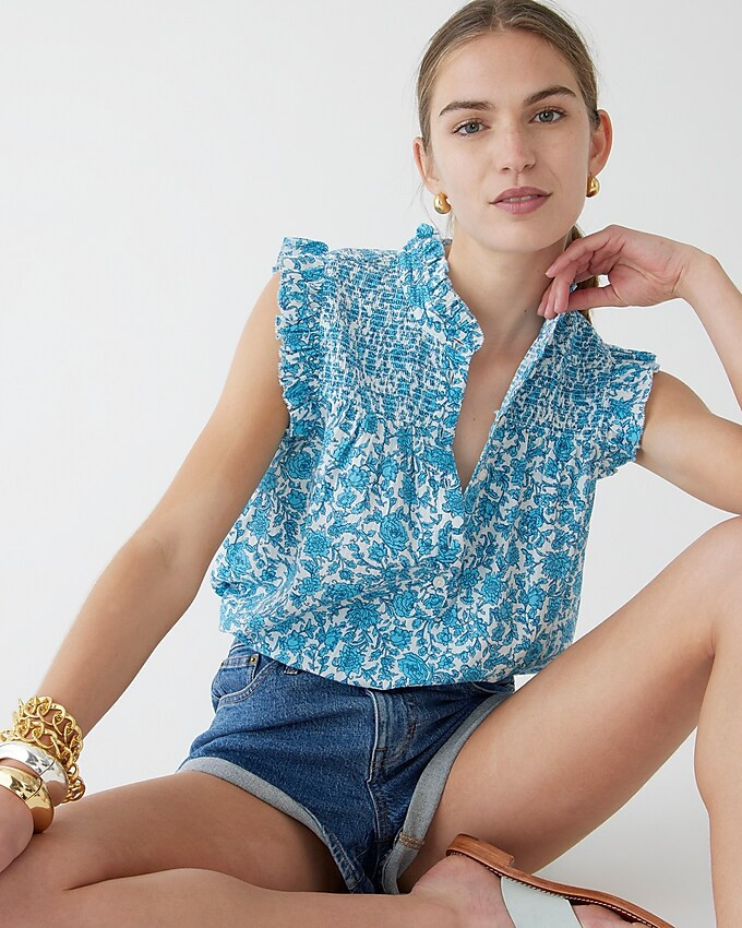 Garden soft gauze top in blue blooms block print | J. Crew US