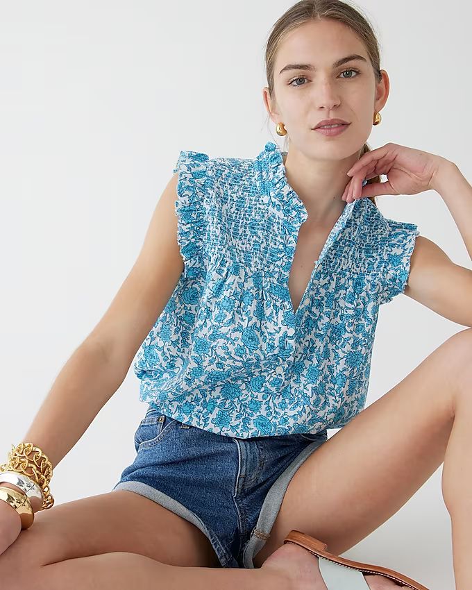 Garden soft gauze top in blue blooms block print | J.Crew US