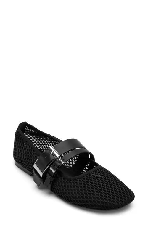 DKNY Dade Buckle Strap Mesh Ballet Flat in Black at Nordstrom, Size 5.5 | Nordstrom