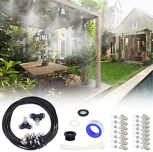 Misting Cooling System, 49FT Misting Line +16 Brass Mist Nozzles + 3/4"Brass Adapter Outdoor Mist... | Amazon (US)