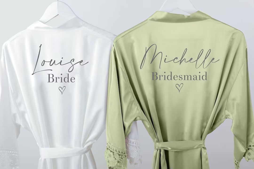 Personalised Robe Green, Custom Bridal Robe, Satin Wedding Robe, Bridesmaid Kimono, Green Robe, S... | Etsy (US)