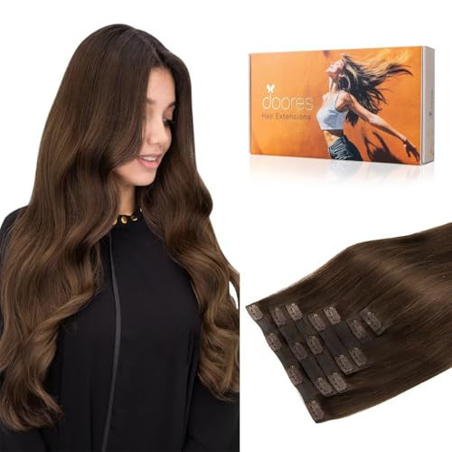 DOORES Clip in Hair Extensions Seamless, Chocolate Brown 18 Inch 110g 7pcs, Human Hair Extensions Seamless Clip ins Remy Hair Straight Human Hair for Women Invisi Edge Hair Extensions | Amazon (US)