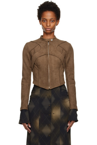 Brown Layered Faux-Suede Jacket | SSENSE