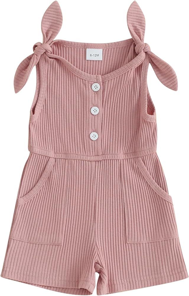 Fernvia Toddler Baby Girl Summer Clothes Sleeveless Ribbed Knitted Jumpsuit Shorts Overalls Baby ... | Amazon (US)