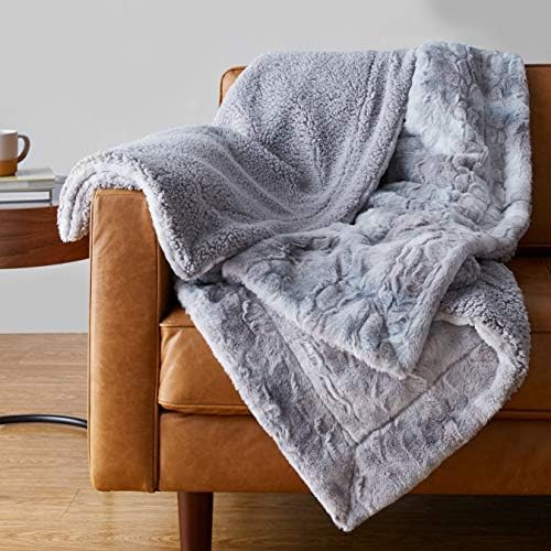 Amazon Basics Fuzzy Faux Fur Sherpa Throw Blanket, 60"x70" - Grey Tie Dye | Amazon (US)