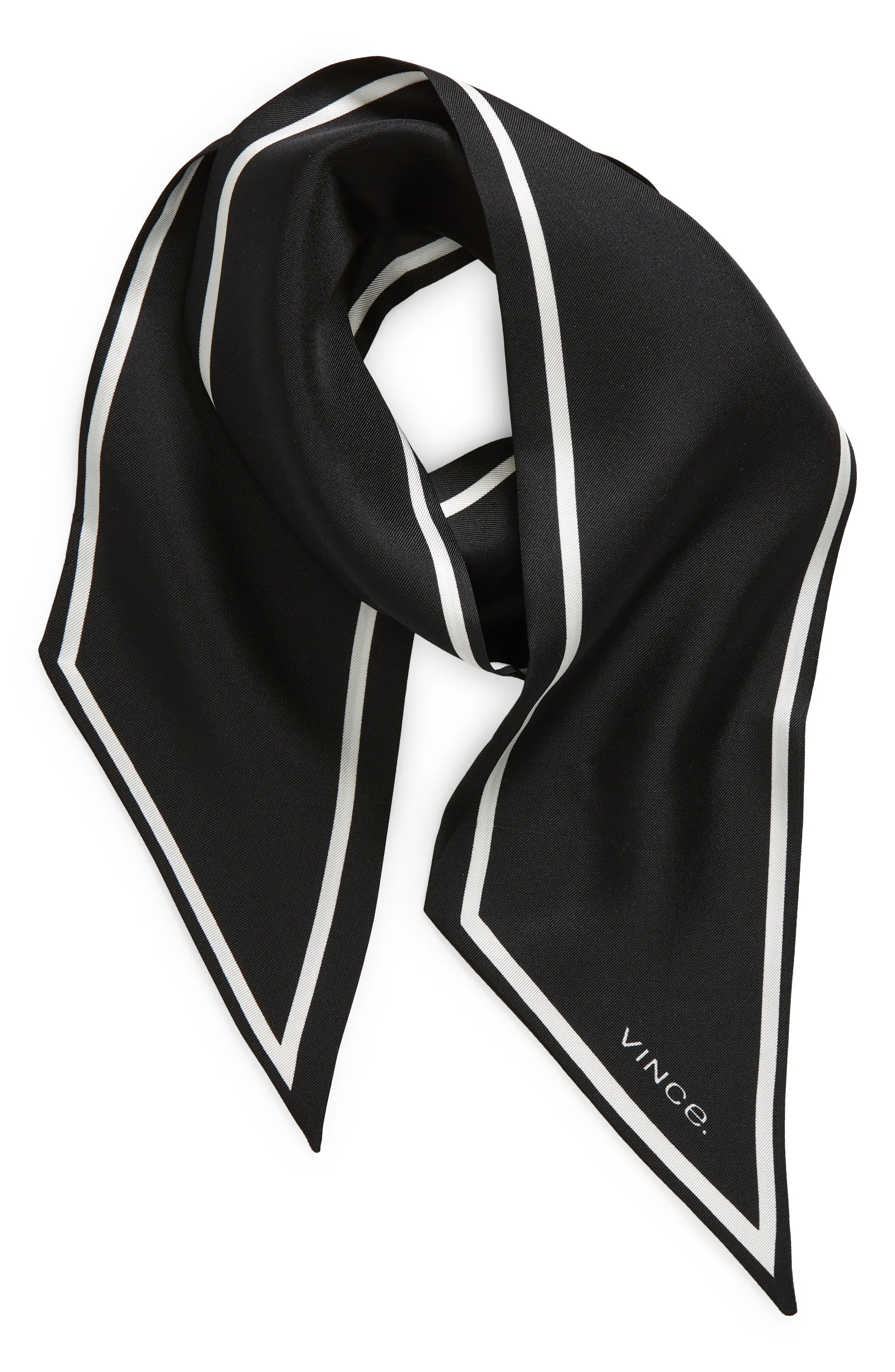 Vince Stripe Silk Twilly Scarf in White/Oak Bell at Nordstrom | Nordstrom