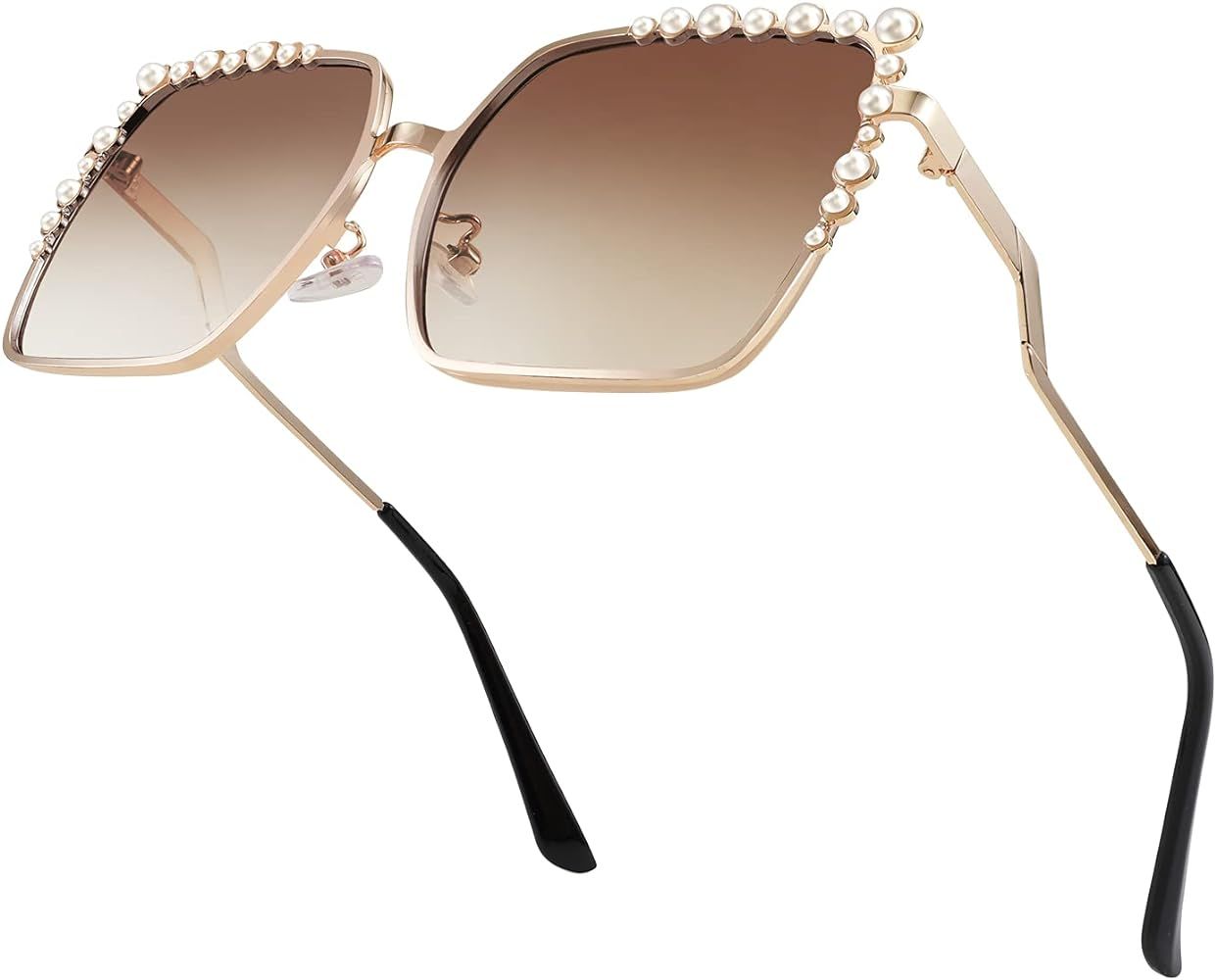 FEISEDY Women Oversized Square Sunglasses Pearl Design Ladies 2021 New Luxury Fashion Big Shades ... | Amazon (US)