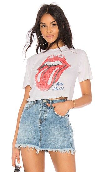 DAYDREAMER Rolling Stones 89 Tour Rebel Crop Tee in White | Revolve Clothing (Global)