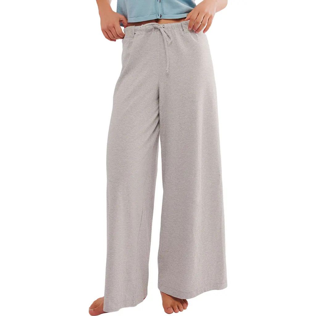 Free People Out and About Stripe Knit Wide Leg Pants in Grey at Nordstrom, Size Small | Nordstrom