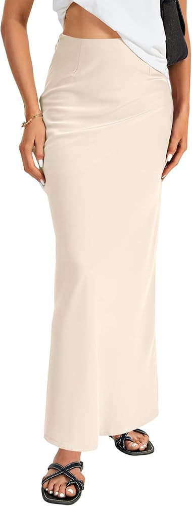 Vrtige Women's Elegant Satin Silky High Waist Zipper Flowy A Line Maxi Long Skirt | Amazon (US)