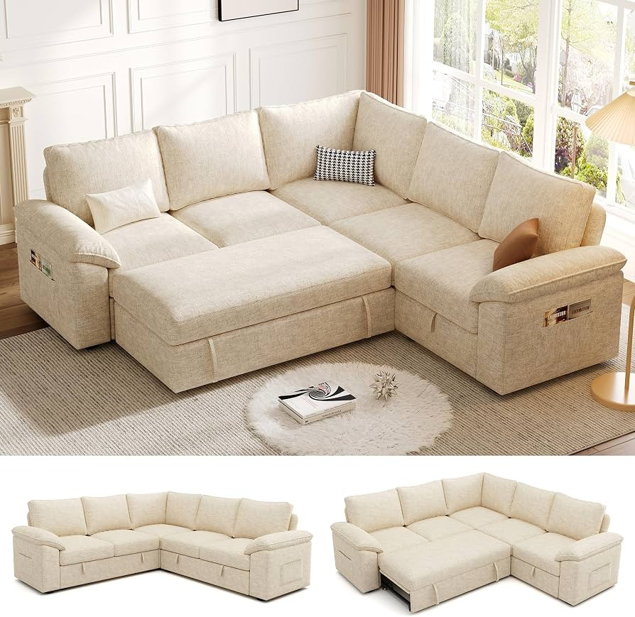 85 Inch Modular Sectional Sofa with Pull Out Bed, L Shaped 5 Seat Sectional Sleeper Sofa with Sto... | Amazon (US)