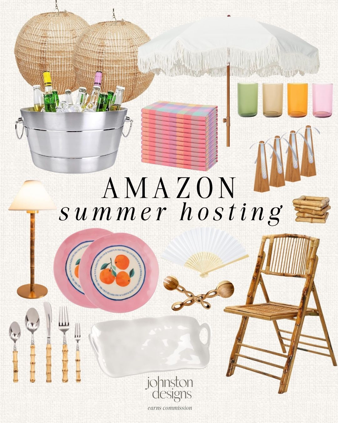 Amazon summer hosting finds for backyard dinners, patio parties and colorful warm weather entertaining. 🍊

Amazon summer hosting, backyard entertaining finds, patio party decor, outdoor dining essentials, bamboo folding chairs, fringe patio umbrella, colorful cloth napkins, citrus dinner plates, bamboo flatware, drink tub, paper lanterns, cordless table lamp, serving tray, outdoor glassware, summer tablescape ideas, warm weather hosting finds 

 #LTKHome