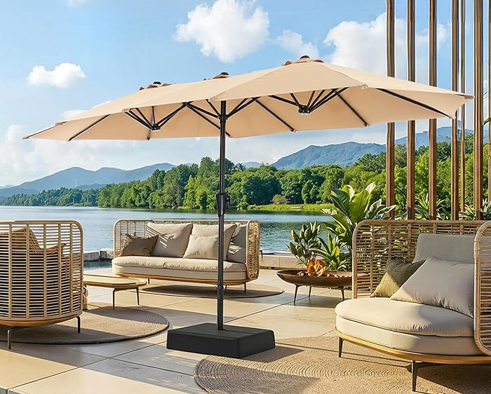 SUPERJARE 13FT Outdoor Patio Umbrella with Base Included, Double Sided Pool Umbrellas with Fade R... | Amazon (US)