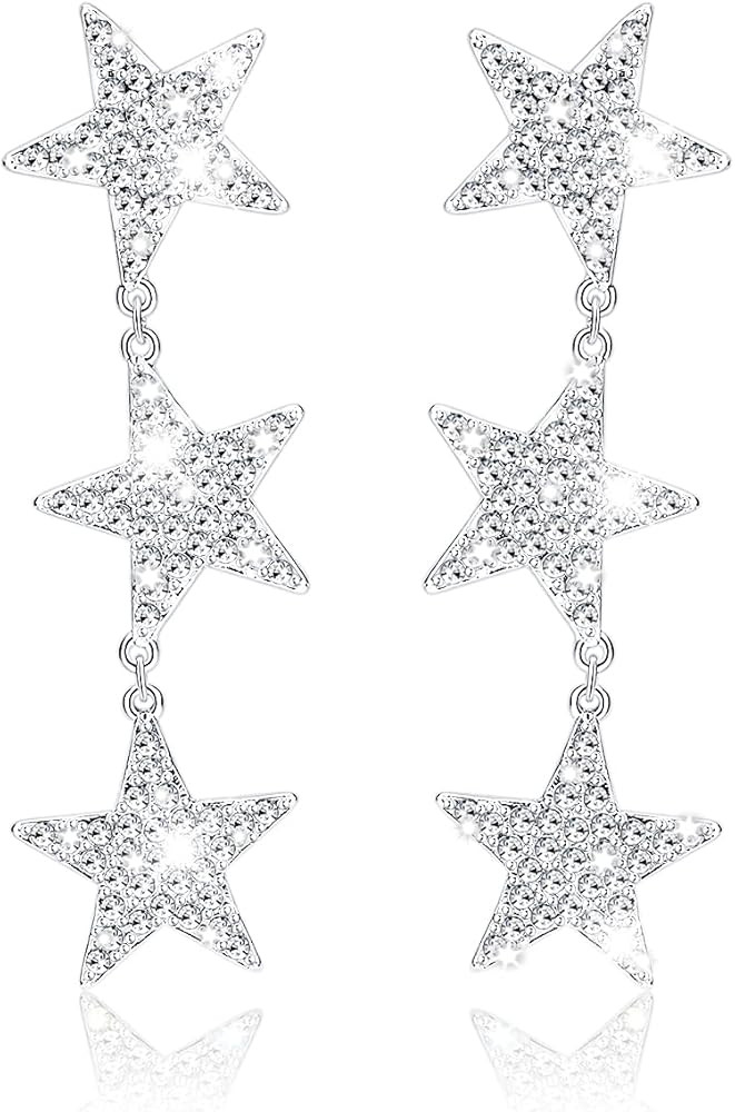 Silver Star Earrings for Women - TUTKIMUS Crystal Rhinestone Hypoallergenic Star Earrings for Wom... | Amazon (US)
