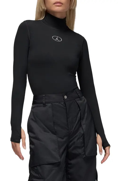 Jordan Flight Mountainside Long Sleeve Thong Bodysuit in Black at Nordstrom, Size Medium | Nordstrom