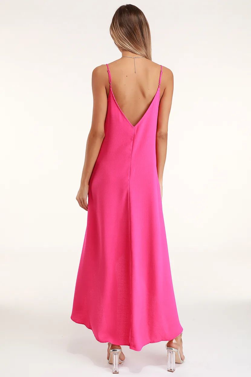 Sweet Surprise Bright Pink High-Low Maxi Dress | Lulus (US)