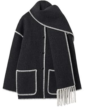 Tassel Wool Coat for Women, Winter Pea Coat Jacket Woolen Tassel Scarf, Trench Coat with Pockets,... | Amazon (US)