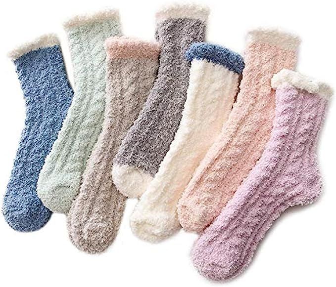 Fuzzy Warm Slipper Socks Women Super Soft Microfiber Cozy Sleeping Socks 6 or 5 Pairs | Amazon (US)