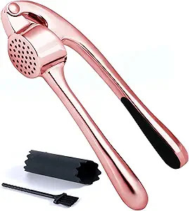 Premium Garlic Press, Garlic Mincer Set of 3 with Silicone Roller Peeler & Cleaning Brush - Rose ... | Amazon (US)