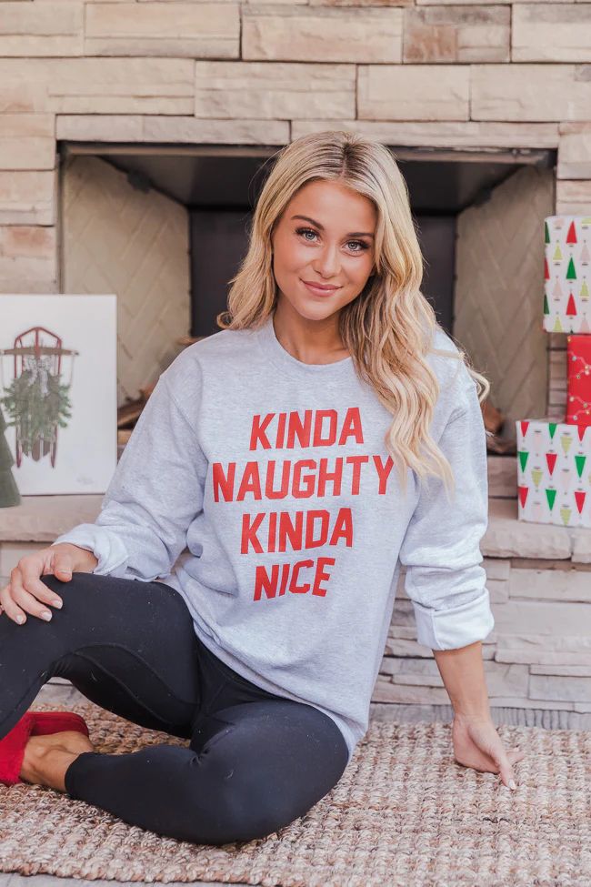 Kinda Naughty Kinda Nice Ash Graphic Sweatshirt | The Pink Lily Boutique