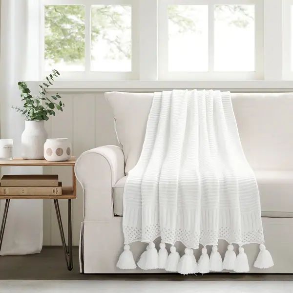 Lush Decor Boho Knitted Tassel Throw - White | Bed Bath & Beyond