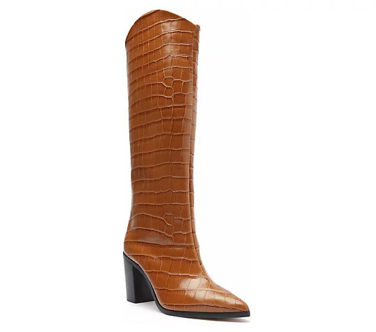 Schutz Croco Leather Knee High Heeled Boots - Maryana Block - QVC.com | QVC