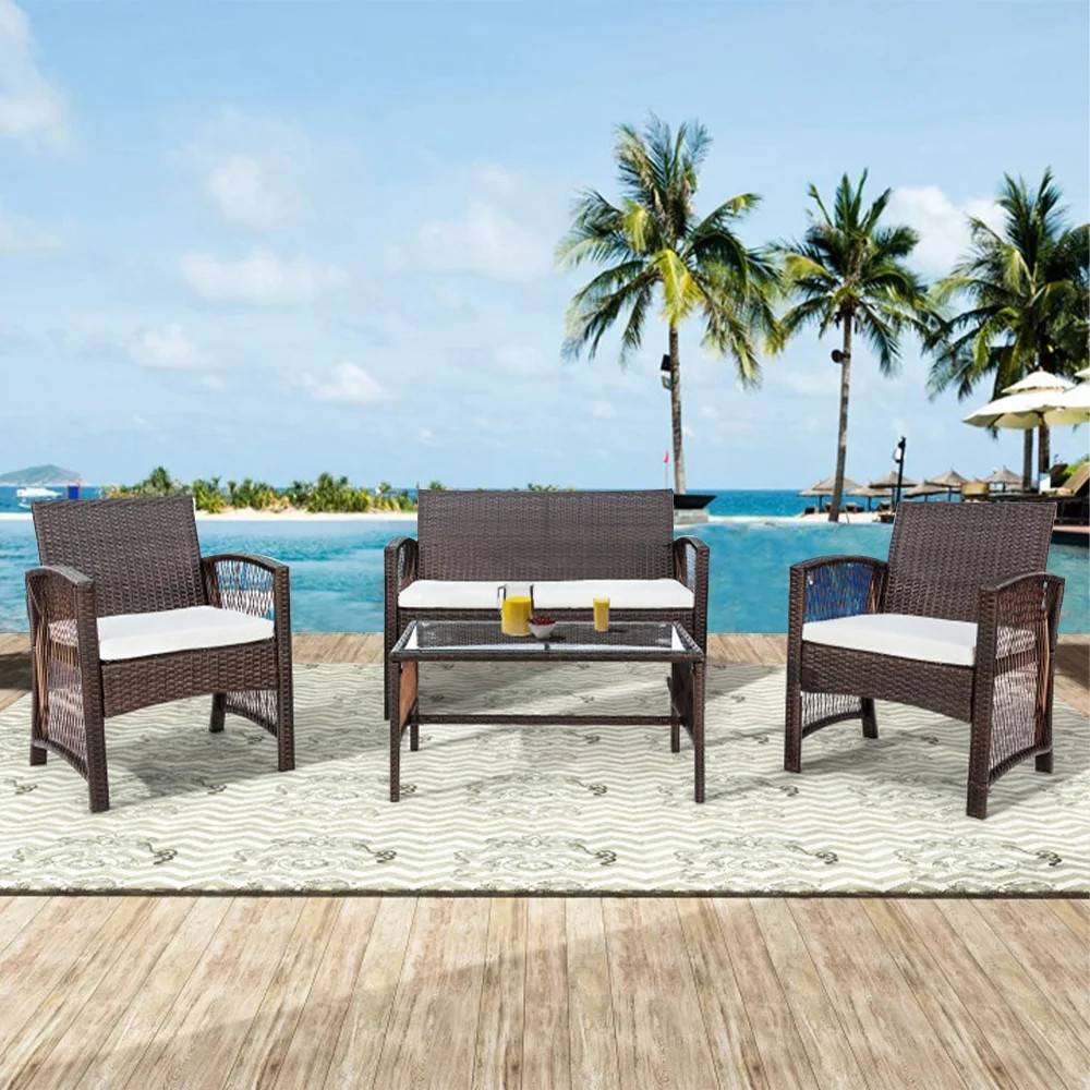 4 Pieces Outdoor Furniture on Clearance, Sofa Wicker Conversation Set with Two Single Sofa, One L... | Walmart (US)