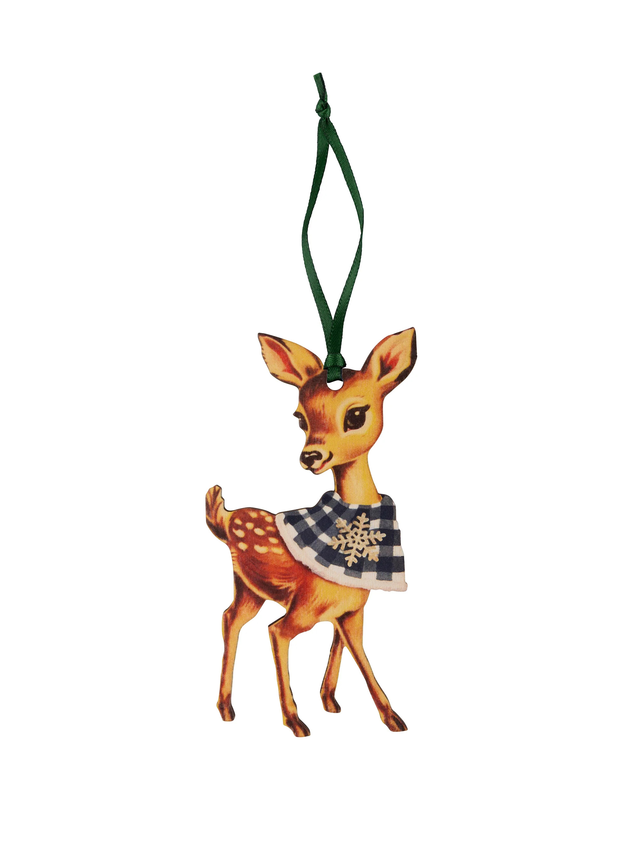 Nostalgic Deer Ornament Blue and White Plaid Scarf | Weston Table