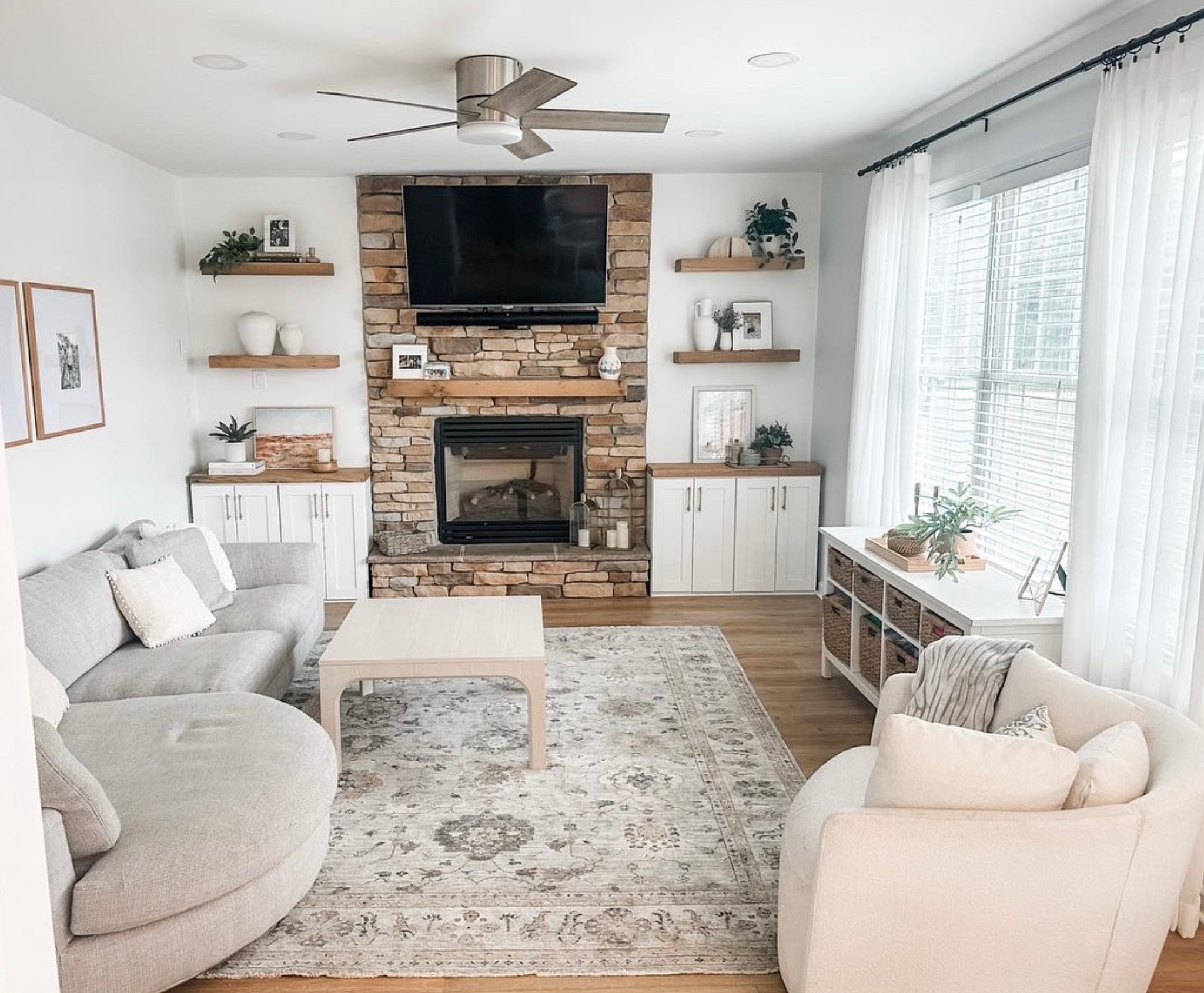 Loving room decor!

Living room sofa with cuddler.
Curved sofa.
Neutral living room decor
Swivel chair
Floating shelf decor
Console table decor
Artificial plant
Wooden tray
Decorative basket
Pinch pleat drapes
Curtain rod
Drapery clips
Living room area rug
Walmart swivel chair
Wall art

#LTKxTarget #LTKhome #LTKstyletip