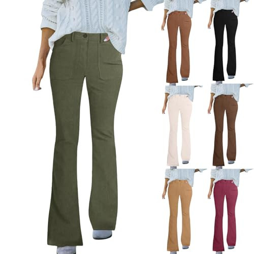 High Waisted Corduroy Pants for Women 90s Elastic Waist Wide Leg Dress Pants Tummy Control with Pockets Loose Baggy Flare Pant Comfy Pull on Bell Bottom Jeans Bootcut Jeans Party Outfits for Women | Amazon (US)