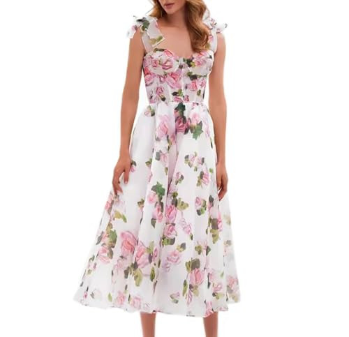 CUYALZMI Chiffon Floral Print Evening Dress for Women Summer Sling Maxi Dress Backless Cocktail Dress Ruched Evening Dress | Amazon (US)