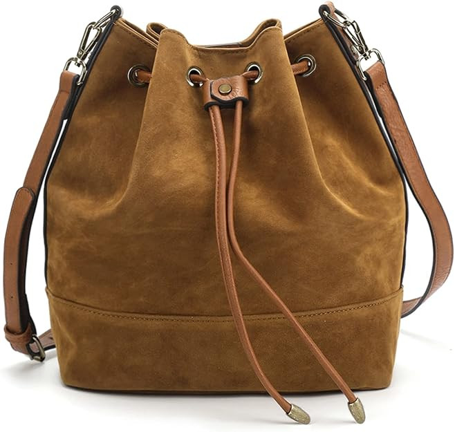 AFKOMST Leather Bucket Bags and Drawstring Crossbody Purse for Women Medium Tote and Hobo Handbag... | Amazon (US)