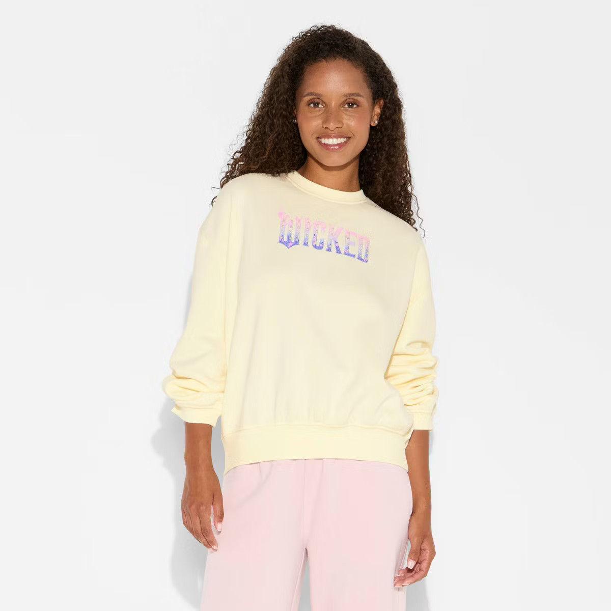 Women's Wicked Butterfly Pearl Graphic Sweatshirt - Cream S | Target