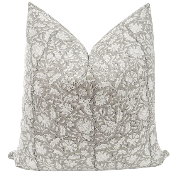 Spring Gray Flower Block Print Pillow Cover | Hackner Home (US)