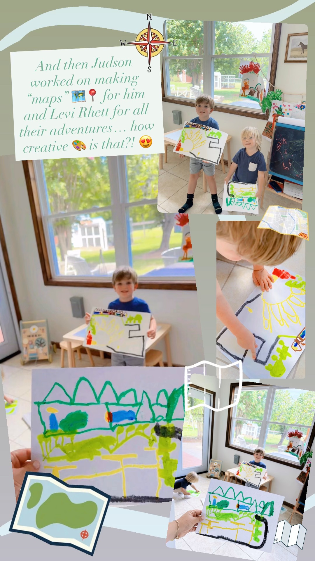 And then Judson worked on making “maps” 🗺️📍 for him and Levi Rhett for all their adventures… how creative 🎨 is that?! 😍